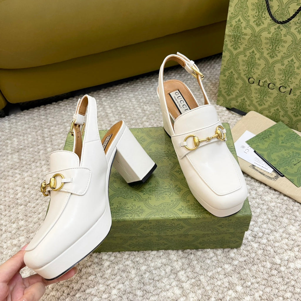 GUCCI HIGH - HEEL SLINGBACK WITH HORSEBIT WHITE CALFSKIN