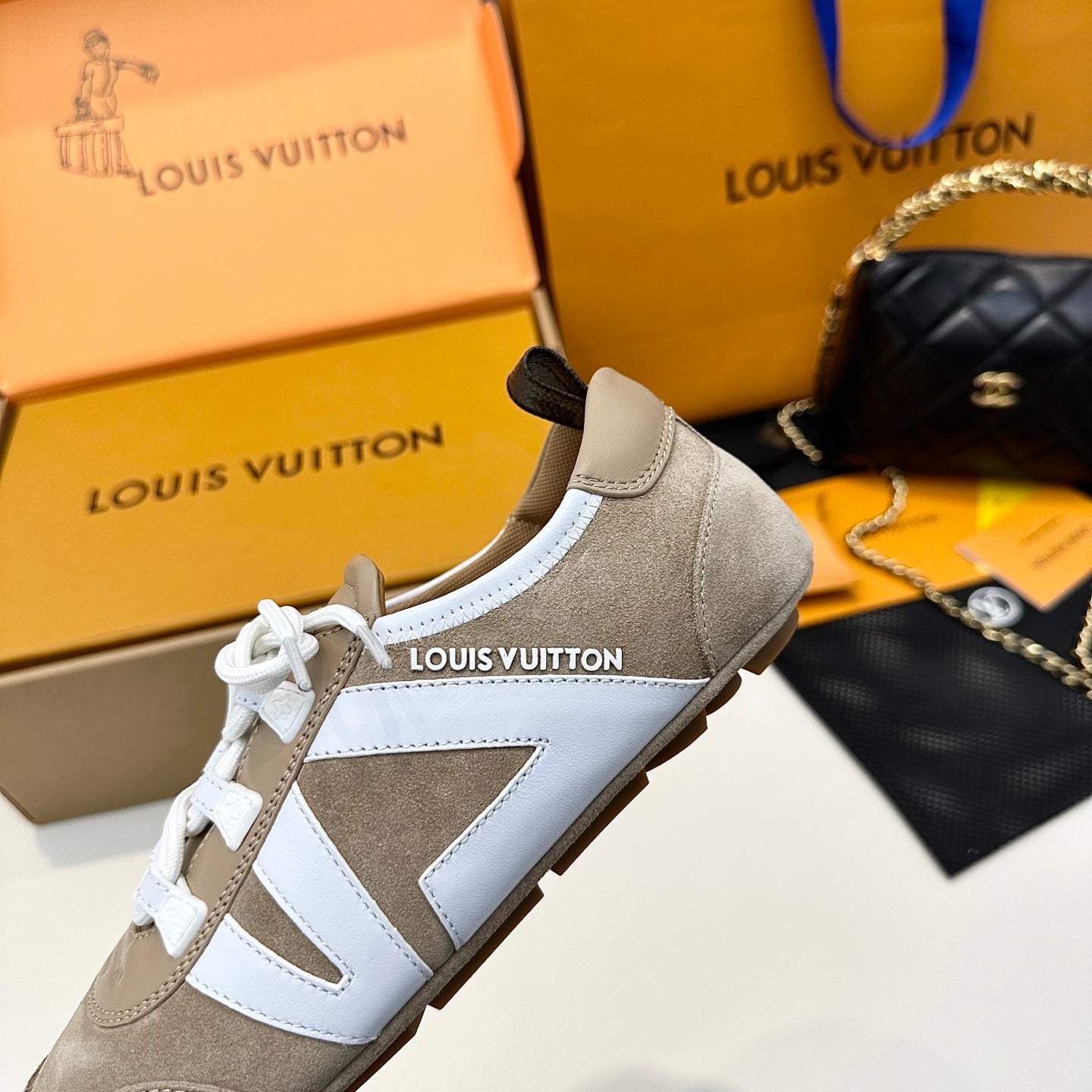 LOUIS VUITTON SNEAKERINA TRAINERS IN BROWN AND WHITE SUEDE