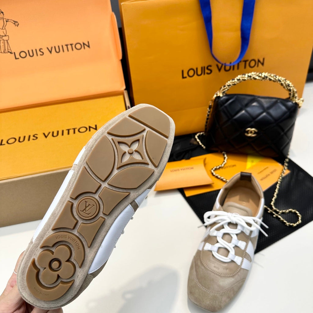 LOUIS VUITTON SNEAKERINA TRAINERS IN BROWN AND WHITE SUEDE