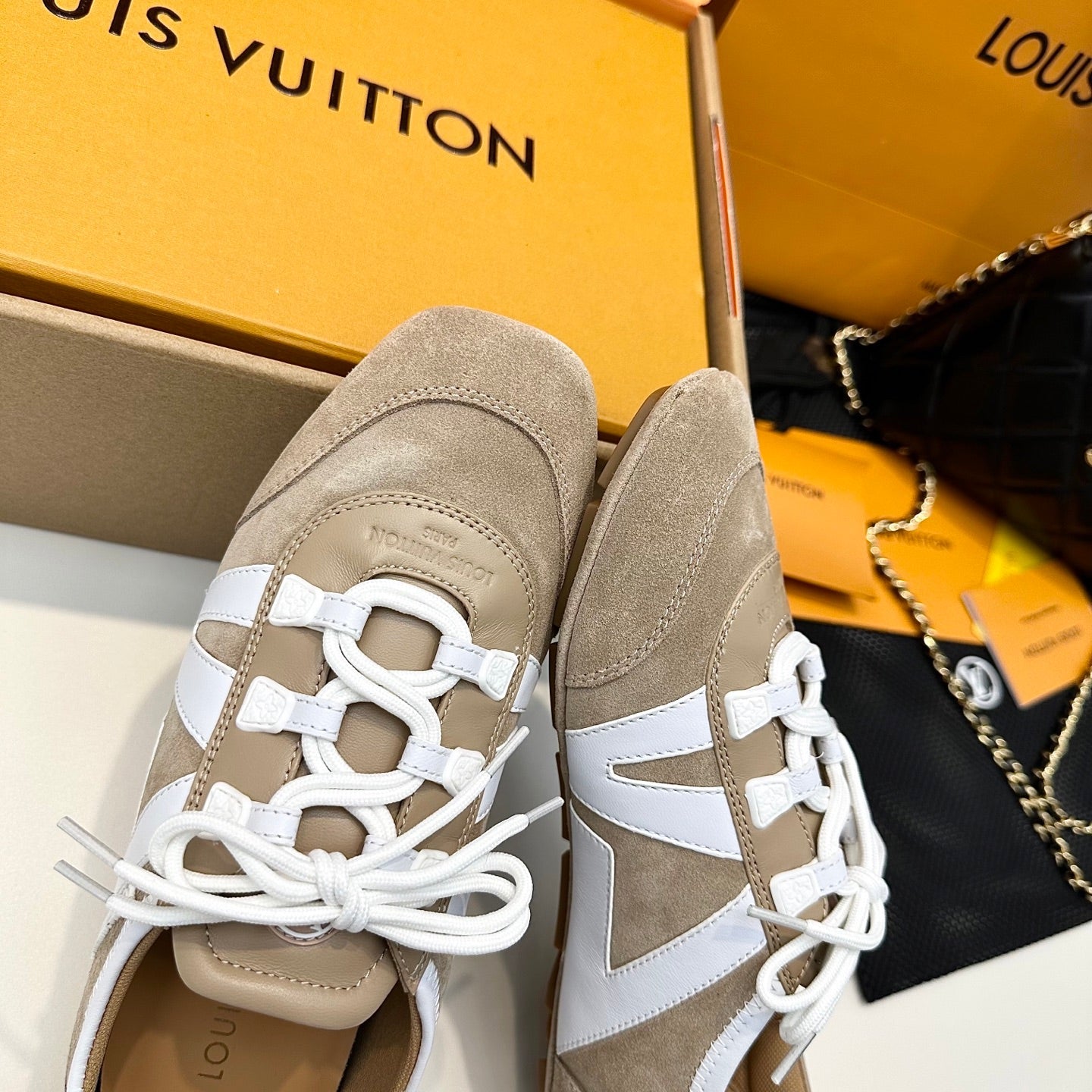 LOUIS VUITTON SNEAKERINA TRAINERS IN BROWN AND WHITE SUEDE