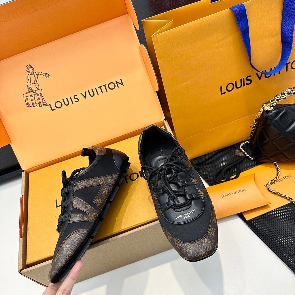 LOUIS VUITTON SNEAKERINA TRAINERS IN BROWN AND BLACK FABRIC AND CANVAS