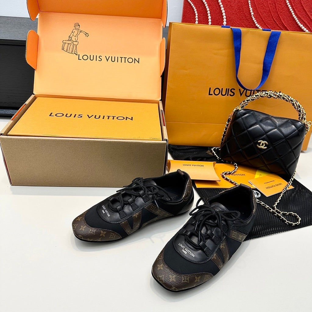 LOUIS VUITTON SNEAKERINA TRAINERS IN BROWN AND BLACK FABRIC AND CANVAS