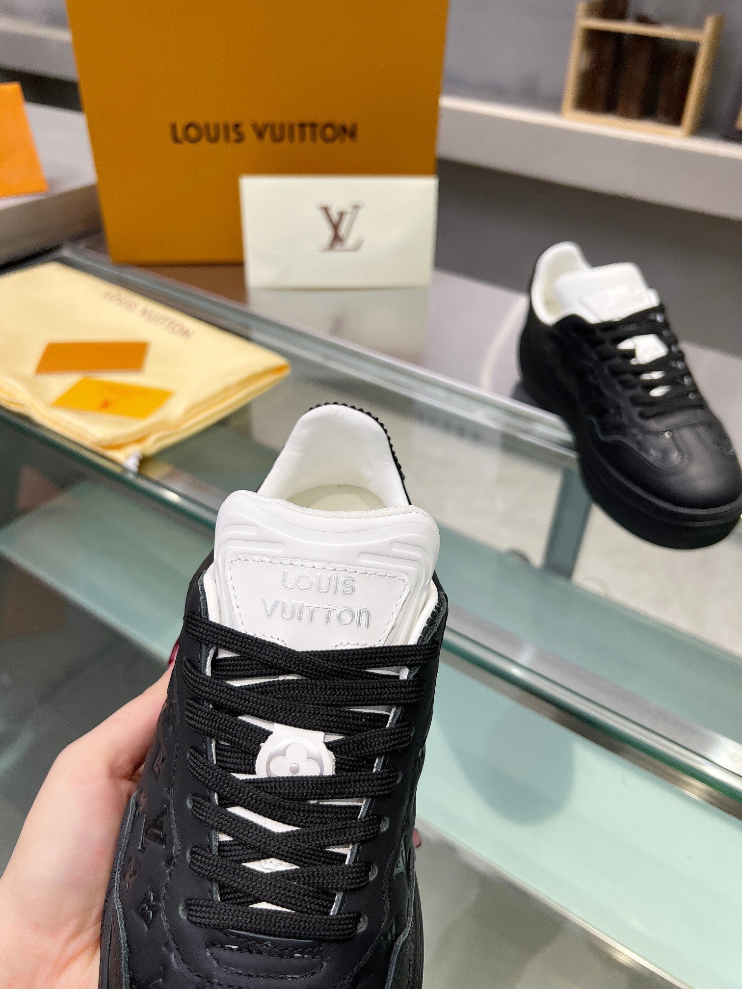 LOUIS VUITTON LV WOMEN GROOVY PLATFORM IN BLACK EMBOSSED CALFSKIN