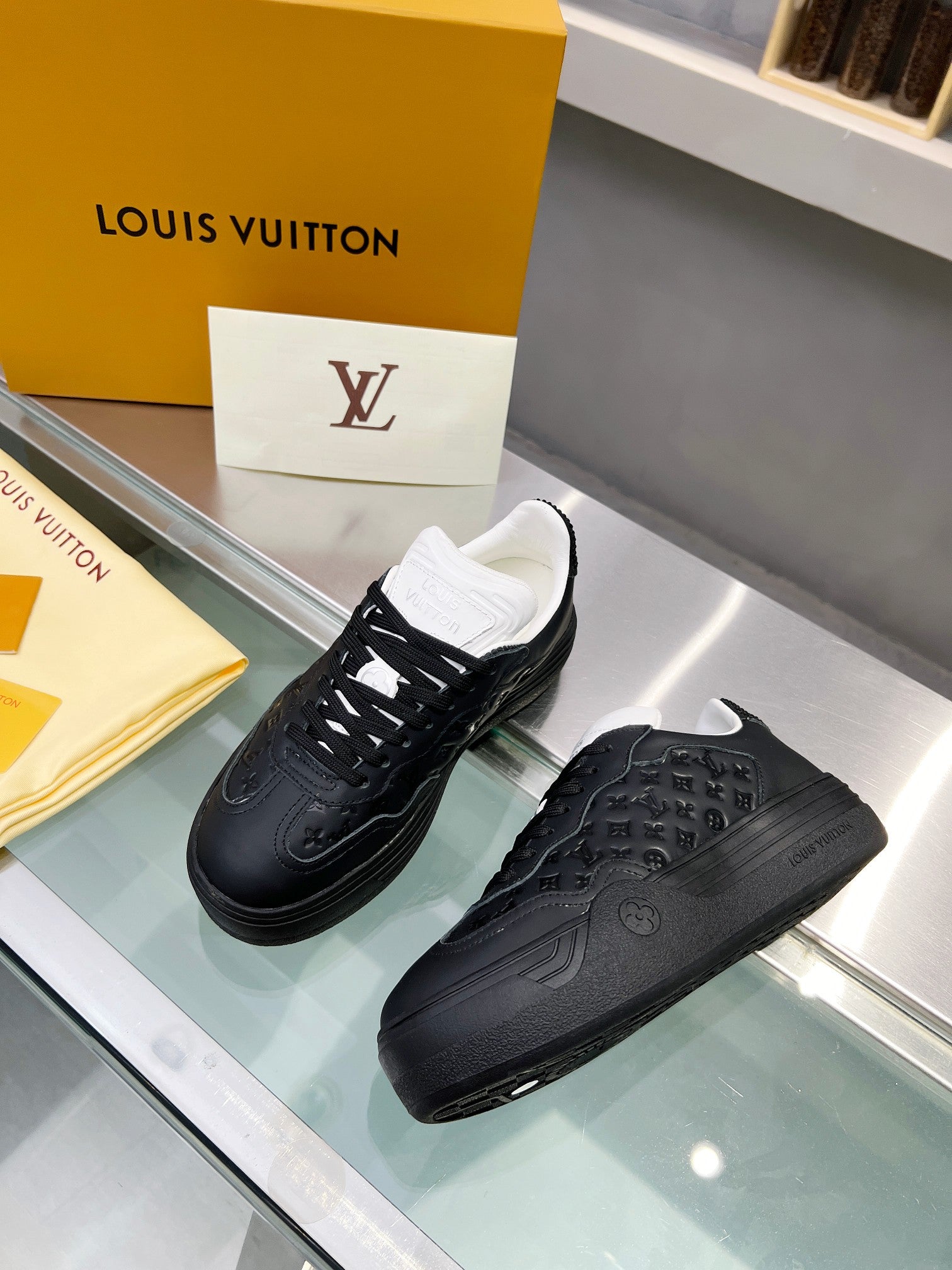 LOUIS VUITTON LV WOMEN GROOVY PLATFORM IN BLACK EMBOSSED CALFSKIN