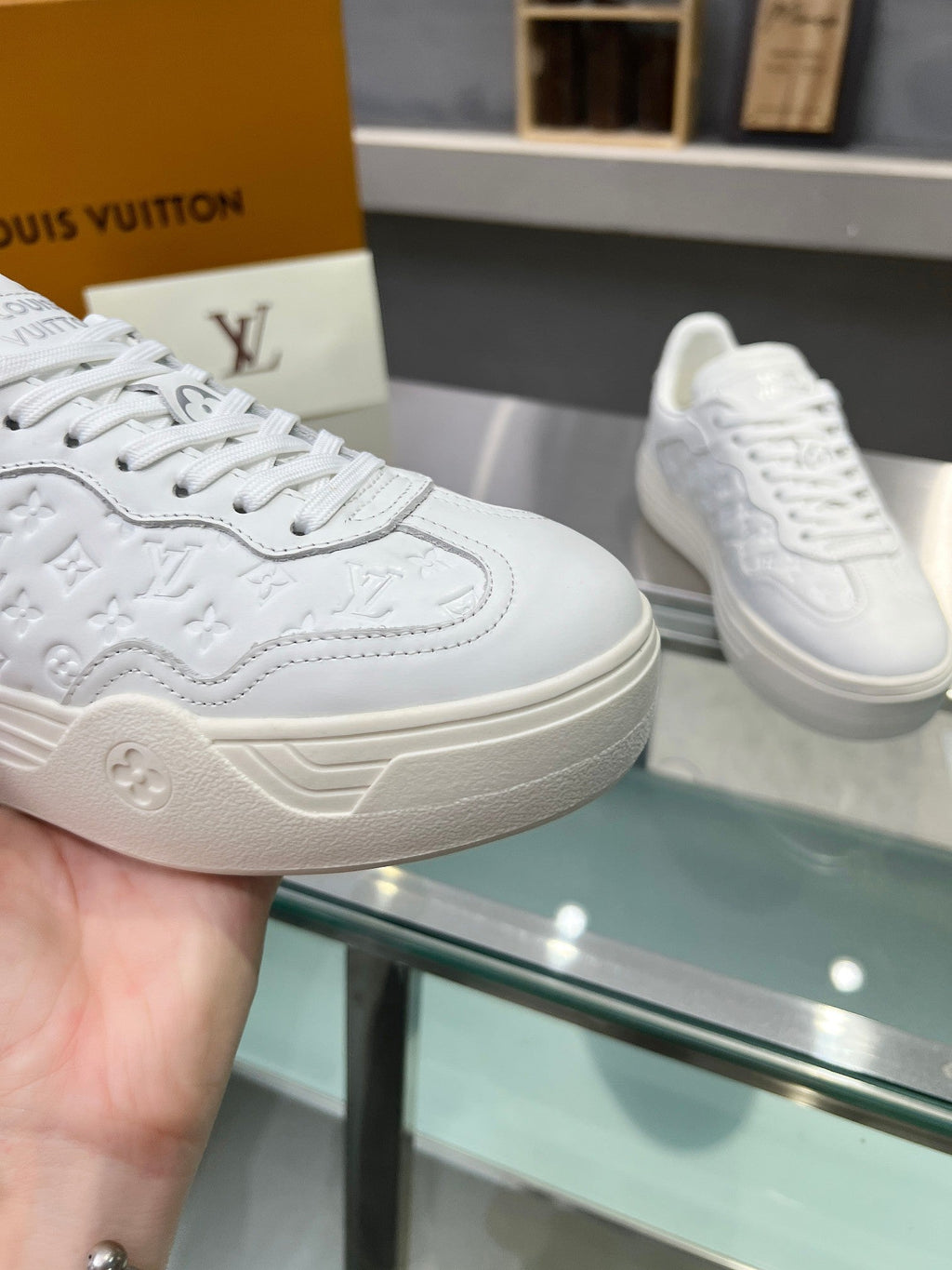 LOUIS VUITTON LV WOMEN GROOVY PLATFORM IN WHITE EMBOSSED CALFSKIN