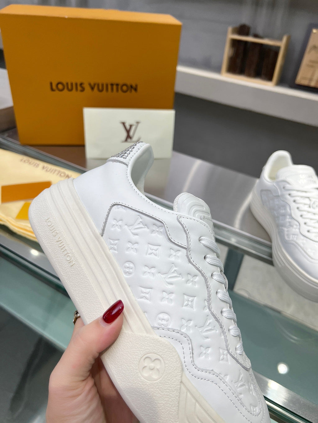 LOUIS VUITTON LV WOMEN GROOVY PLATFORM IN WHITE EMBOSSED CALFSKIN