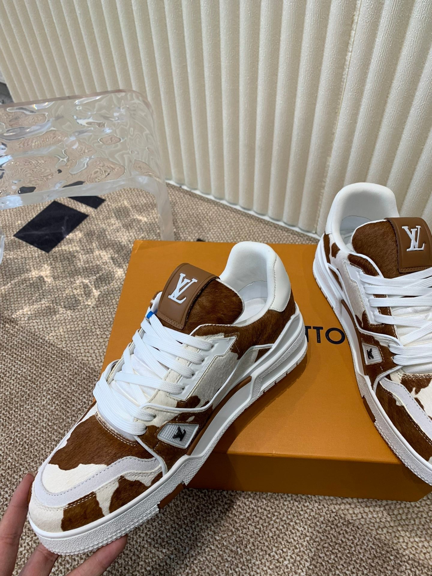 LOUIS VUITTON LV TRAINER SNEAKER PONY BROWN MIX WHITE