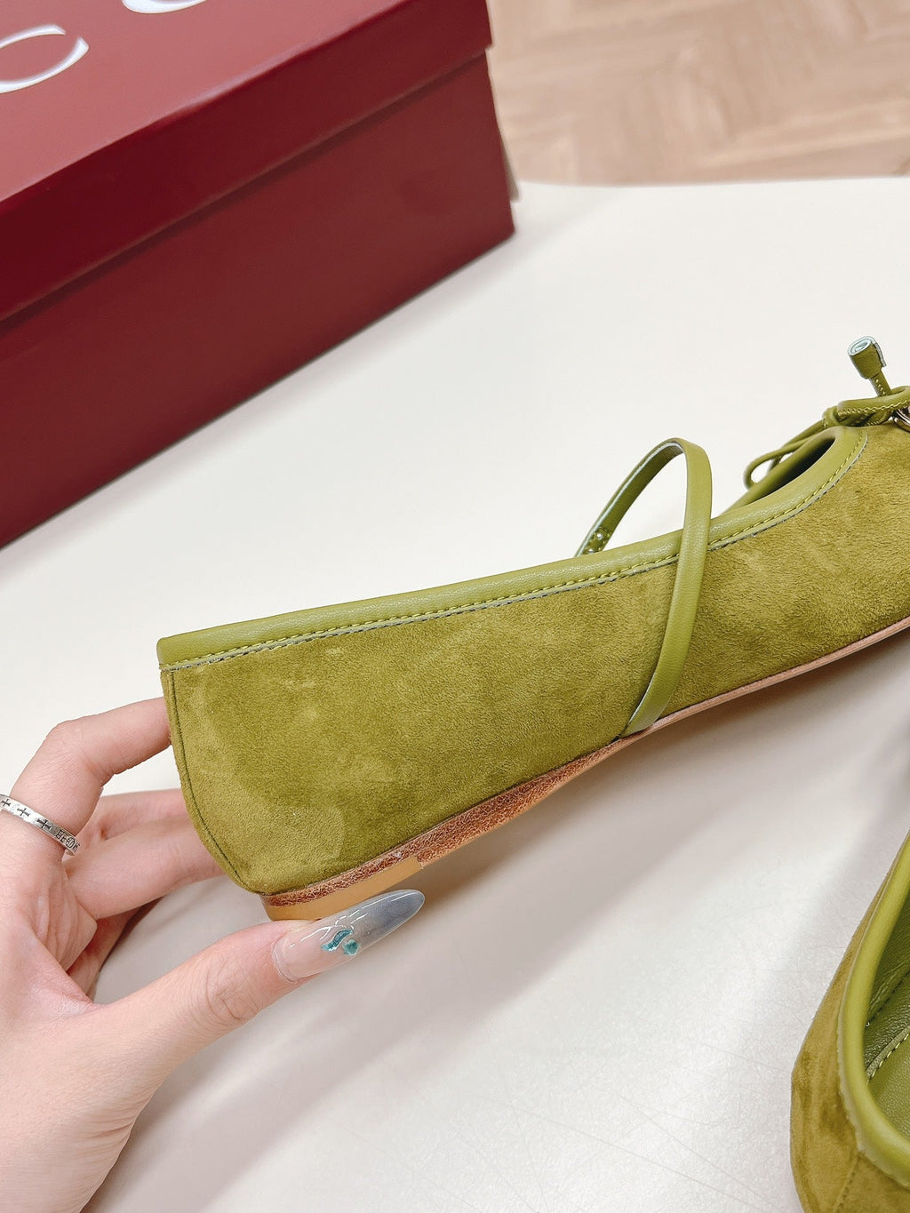 GUCCI BALLET FLAT OLIVE GREEN SUEDE