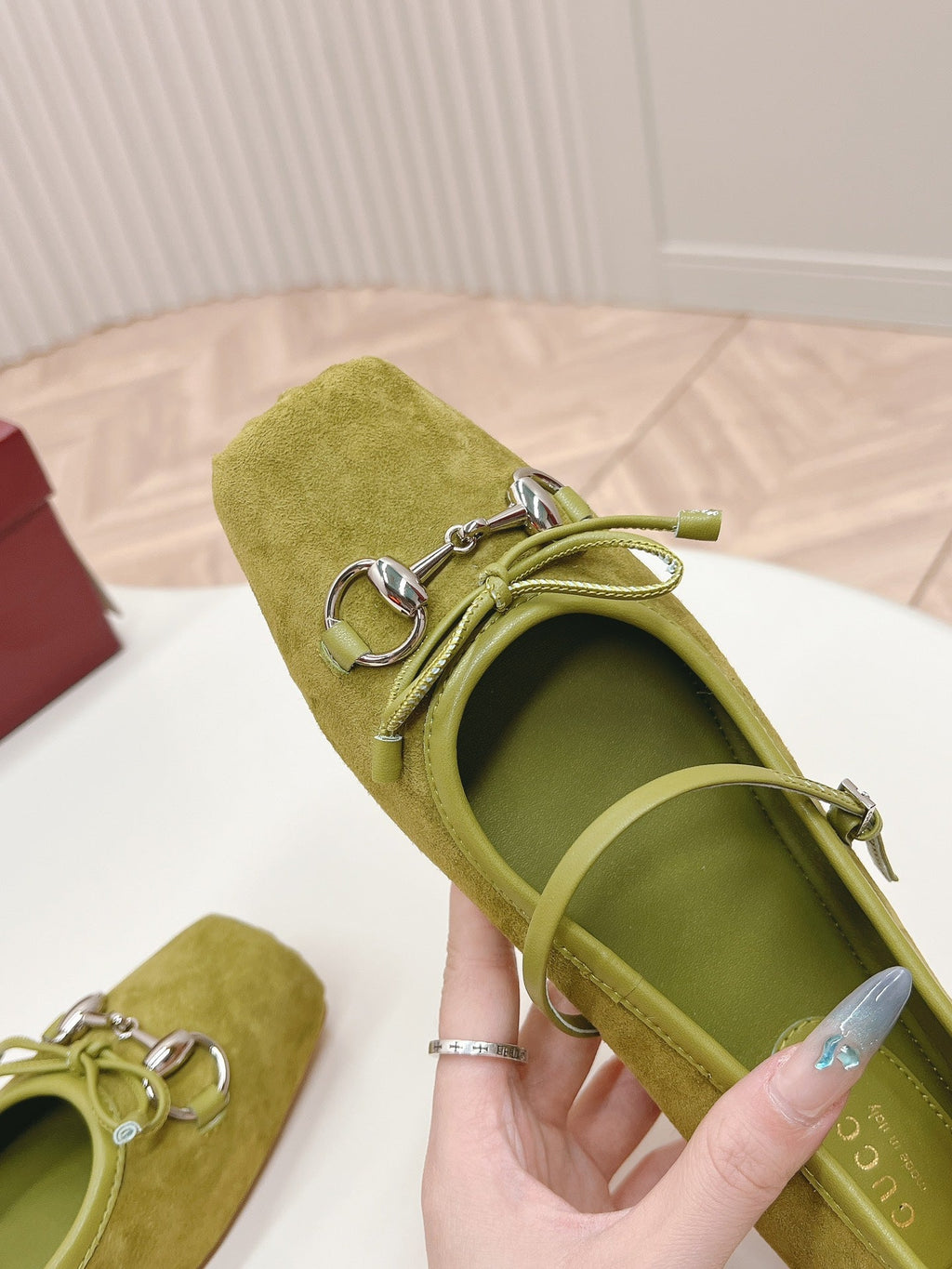 GUCCI BALLET FLAT OLIVE GREEN SUEDE
