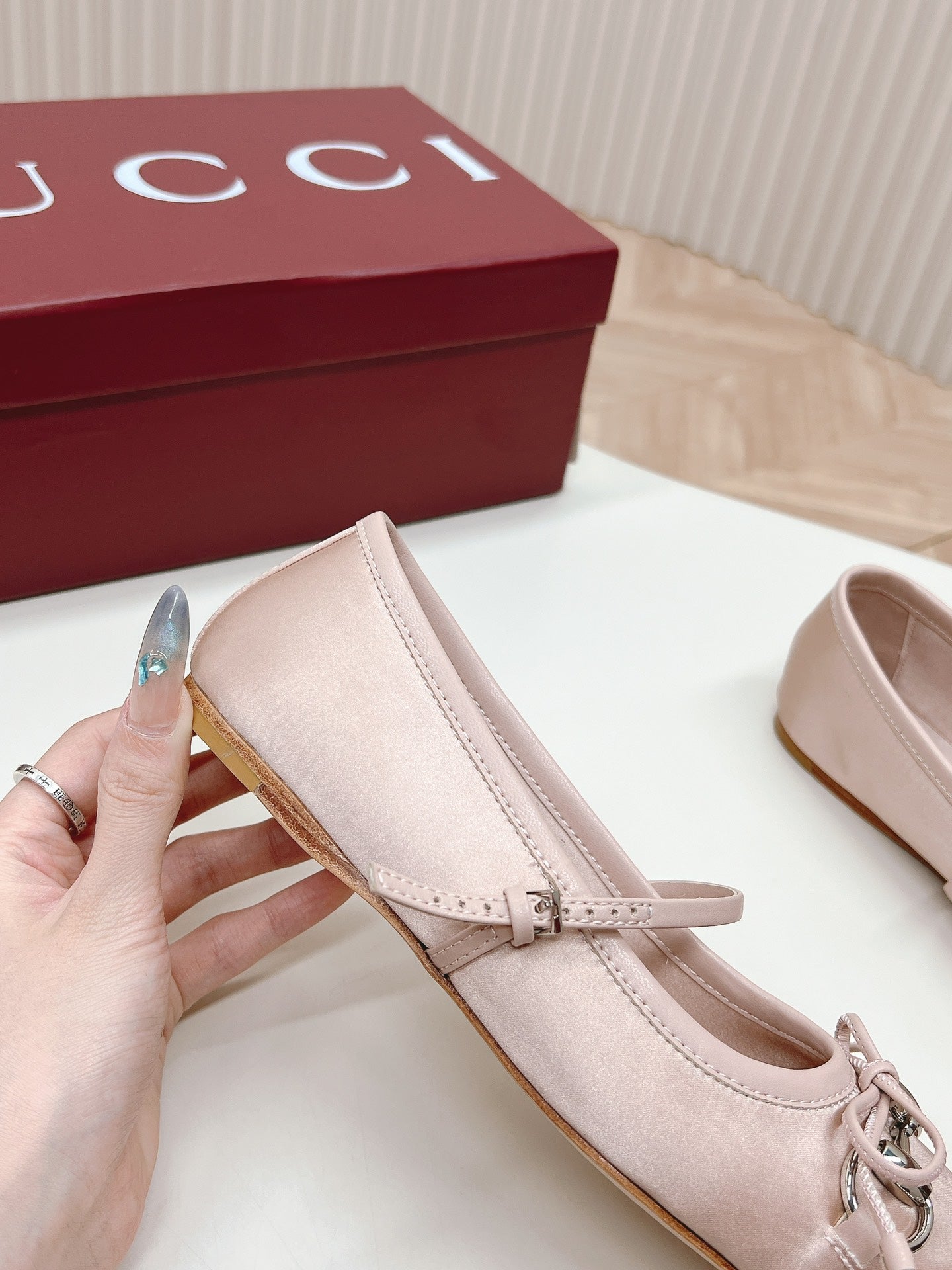 GUCCI BALLET FLAT PASTEL PINK SILK