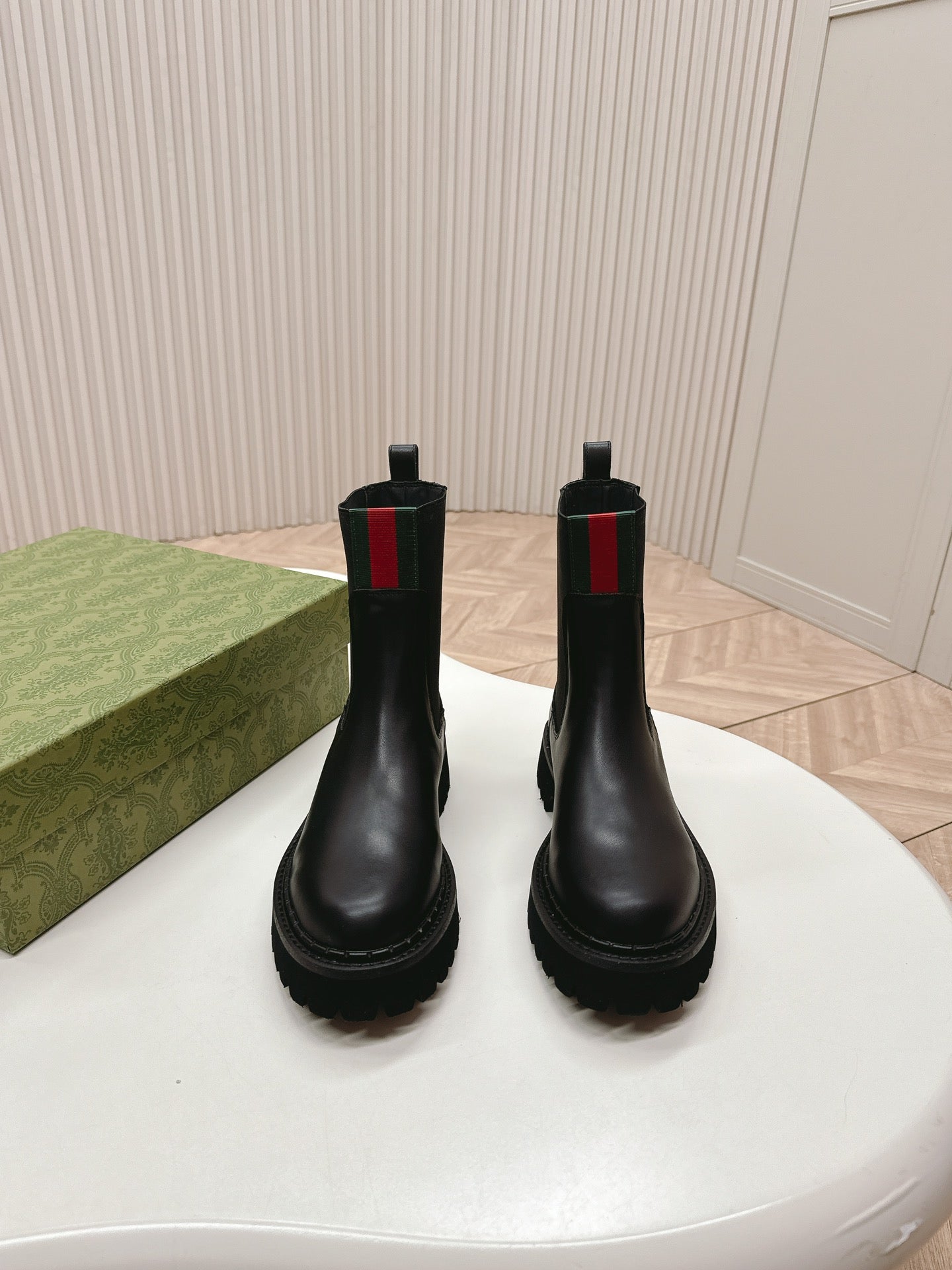 GUCCI CLASSIC MARTIN BOOTS IN BLACK IMPORTED CALFSKIN