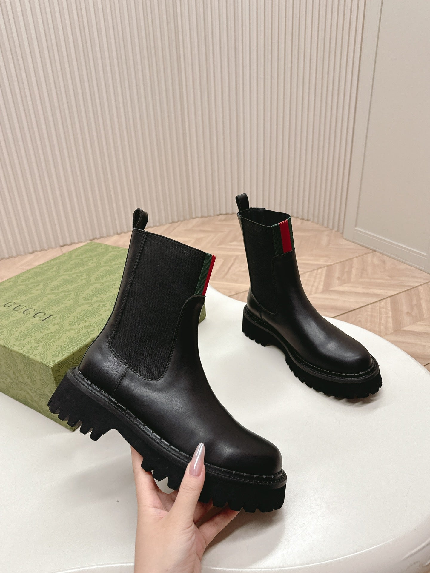 GUCCI CLASSIC MARTIN BOOTS IN BLACK IMPORTED CALFSKIN