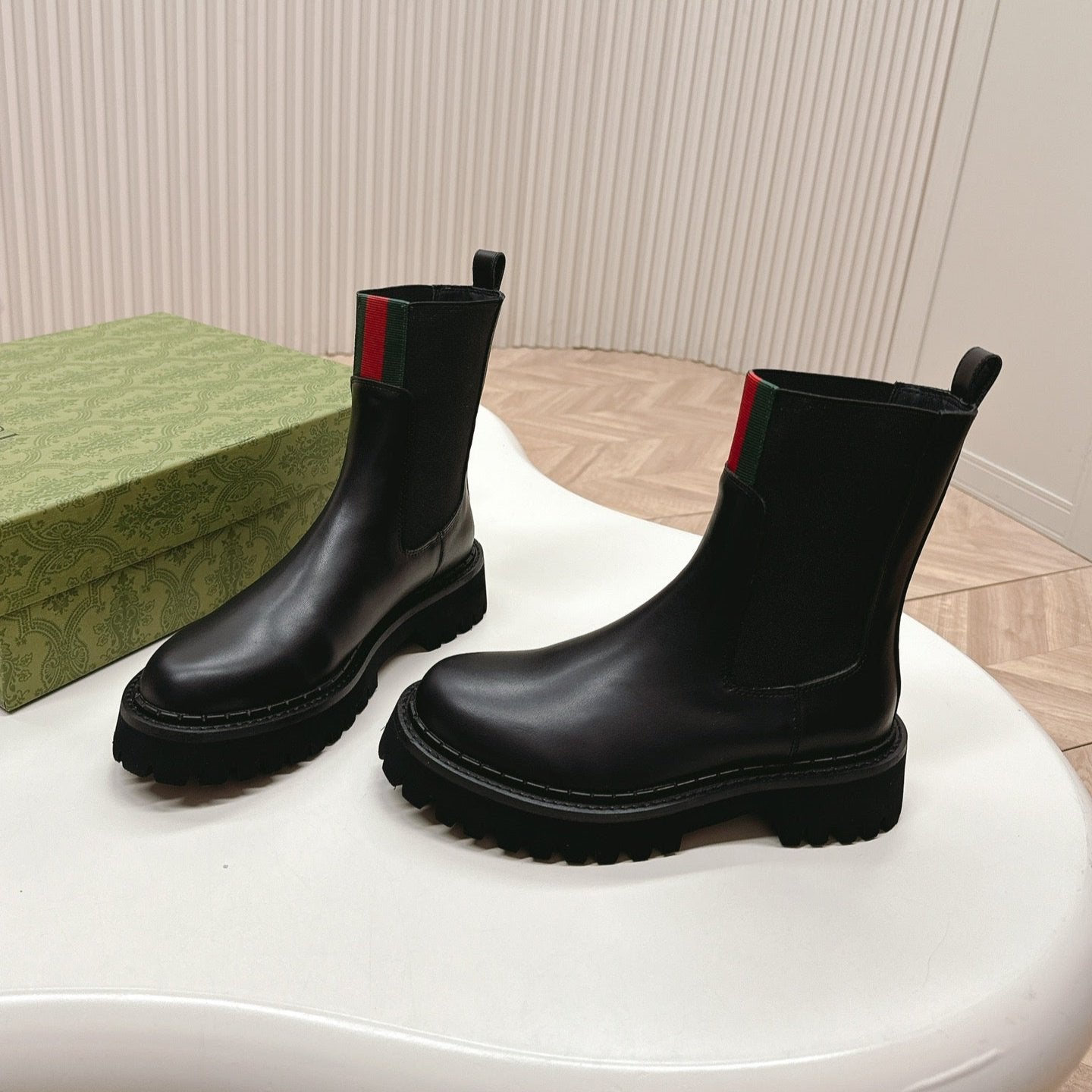 GUCCI CLASSIC MARTIN BOOTS IN BLACK IMPORTED CALFSKIN
