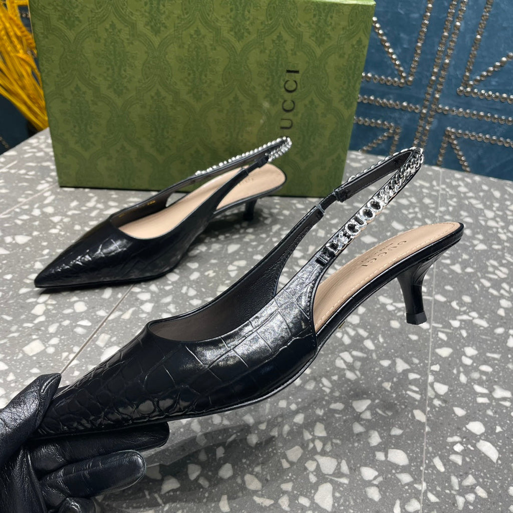 GUCCI SIGNORIA 45 SLINGBACK PUMP BLACK CALFSKIN