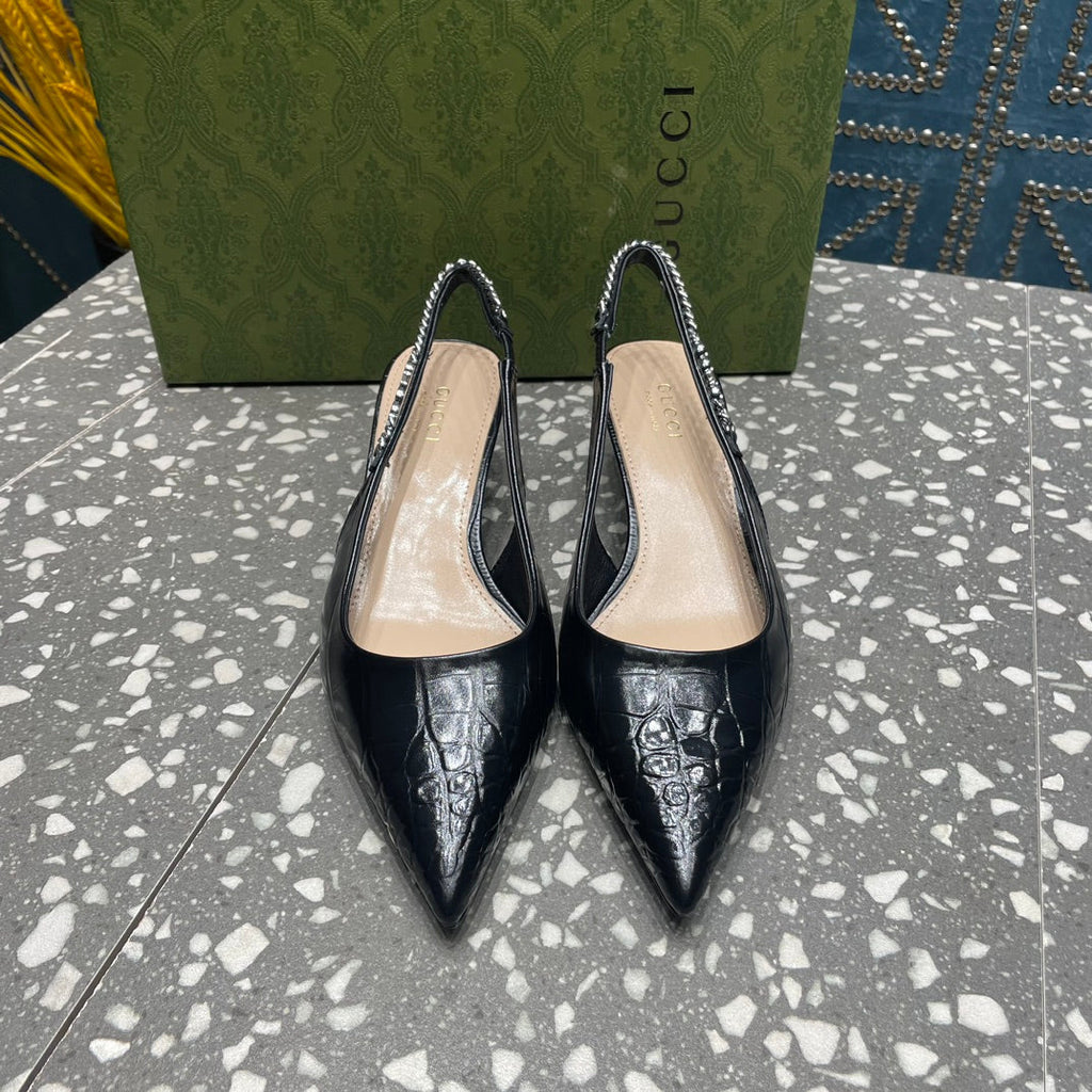 GUCCI SIGNORIA 45 SLINGBACK PUMP BLACK CALFSKIN