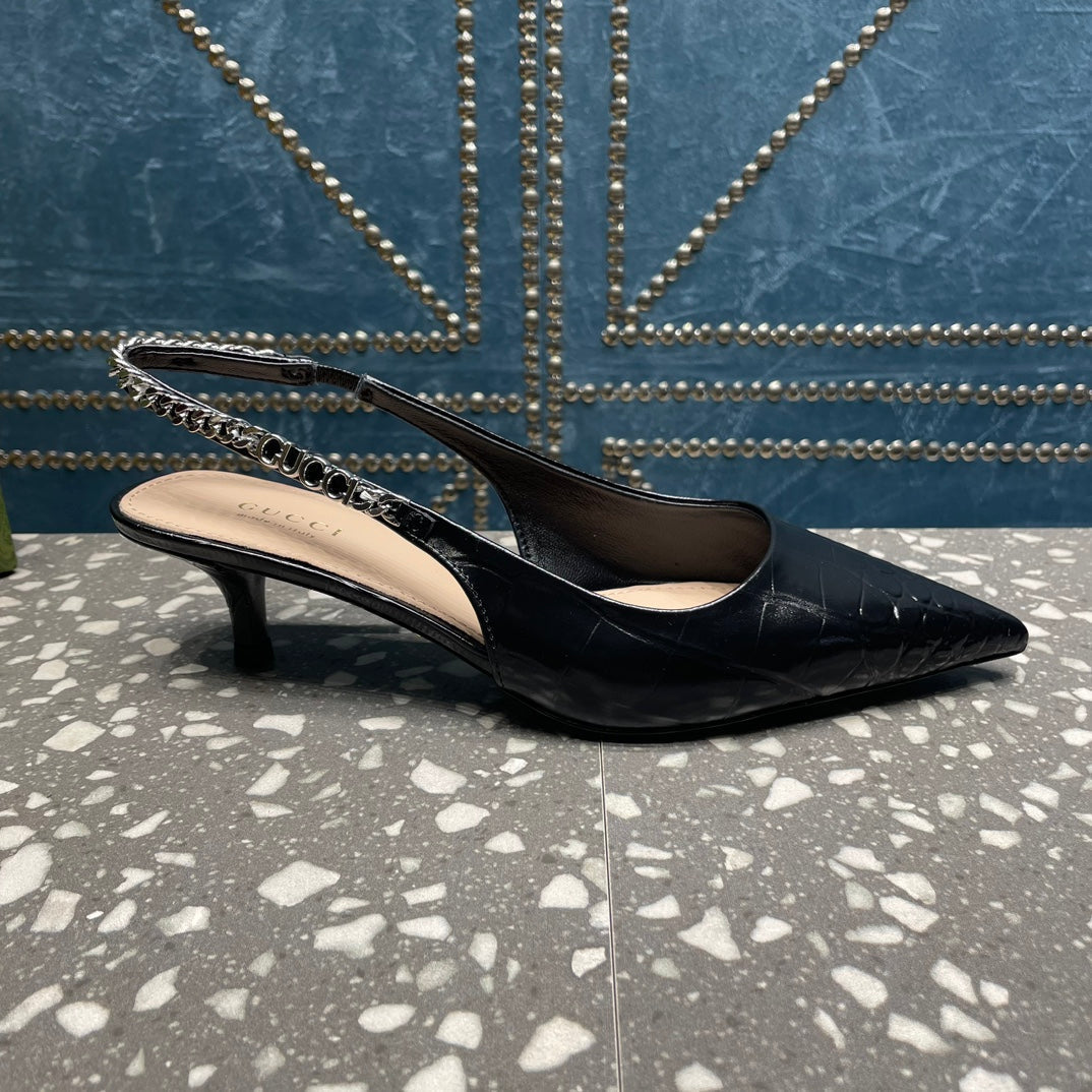 GUCCI SIGNORIA 45 SLINGBACK PUMP BLACK CALFSKIN