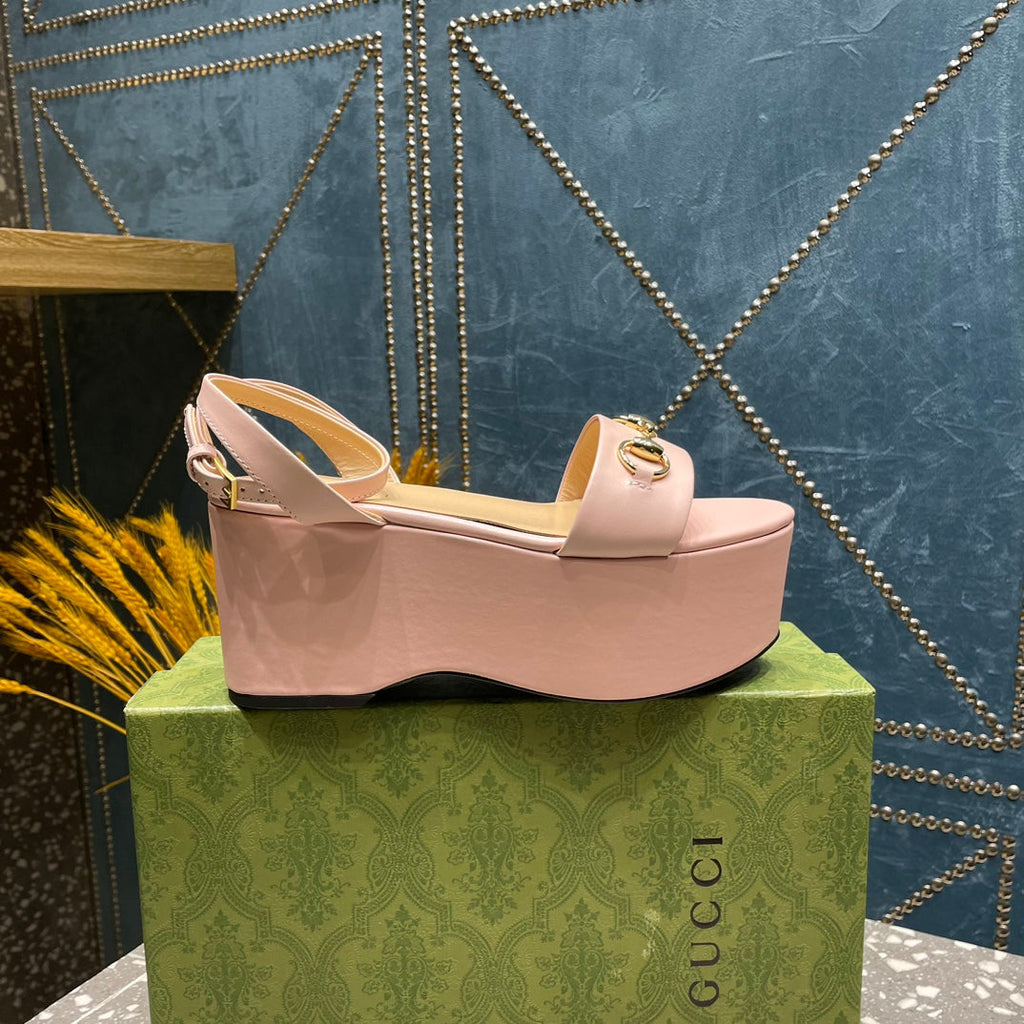 GUCCI HORSEBIT PLATFORM SANDAL PASTEL PINK CALFSKIN