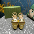 GUCCI HORSEBIT PLATFORM SANDAL METALLIC GOLD CALFSKIN