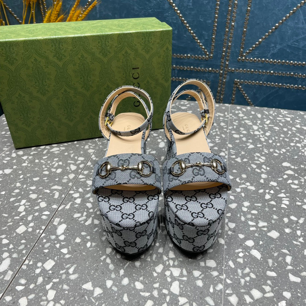 GUCCI HORSEBIT FLATFORM SANDAL LEAD CALFSKIN