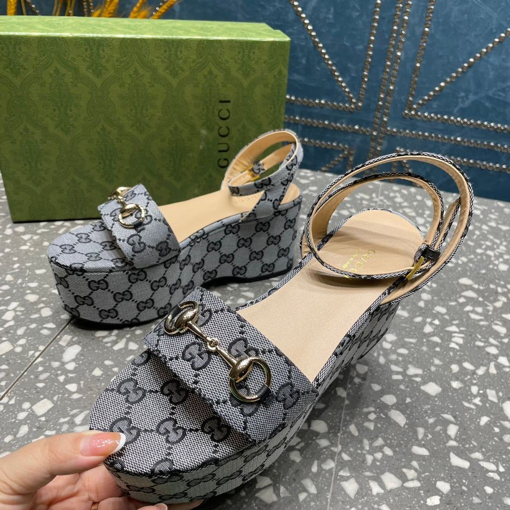 GUCCI HORSEBIT FLATFORM SANDAL LEAD CALFSKIN