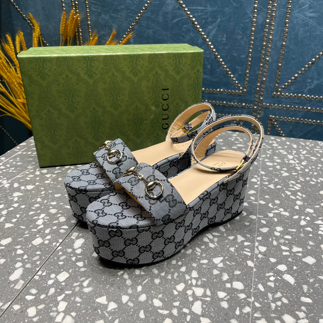 GUCCI HORSEBIT FLATFORM SANDAL LEAD CALFSKIN