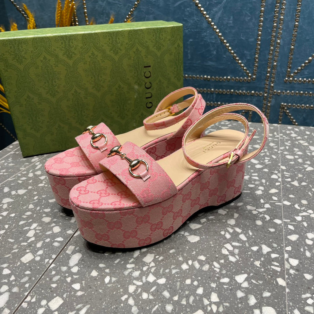 GUCCI HORSEBIT FLATFORM SANDAL LIGHT PINK CALFSKIN