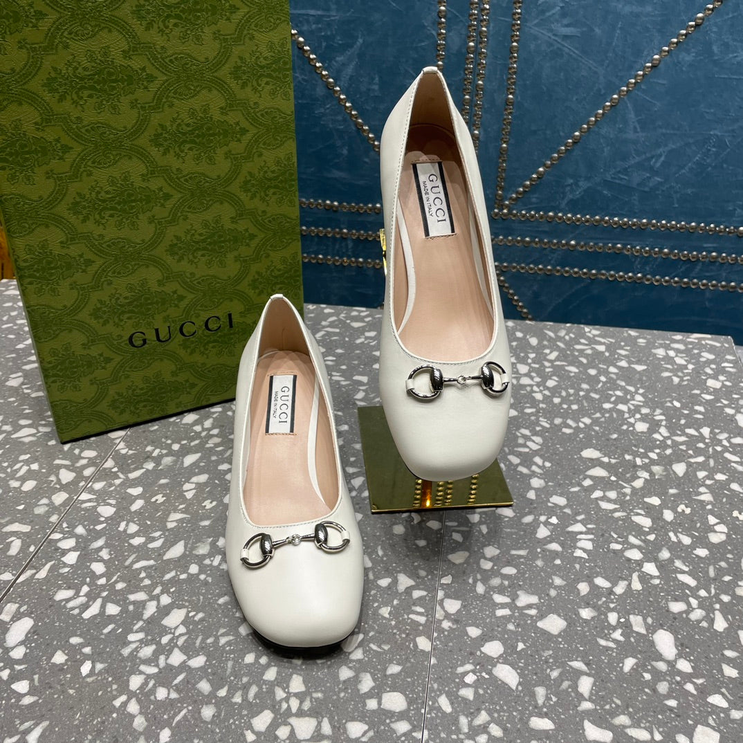 GUCCI HIGH PUMP 55MM IN WHITE SHEEPSKIN