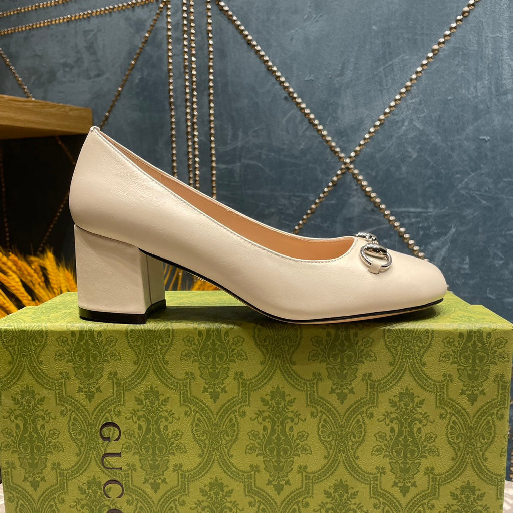 GUCCI HIGH PUMP 55MM IN WHITE SHEEPSKIN