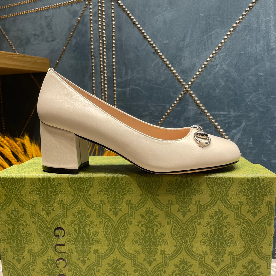 GUCCI HIGH PUMP 55MM IN WHITE SHEEPSKIN