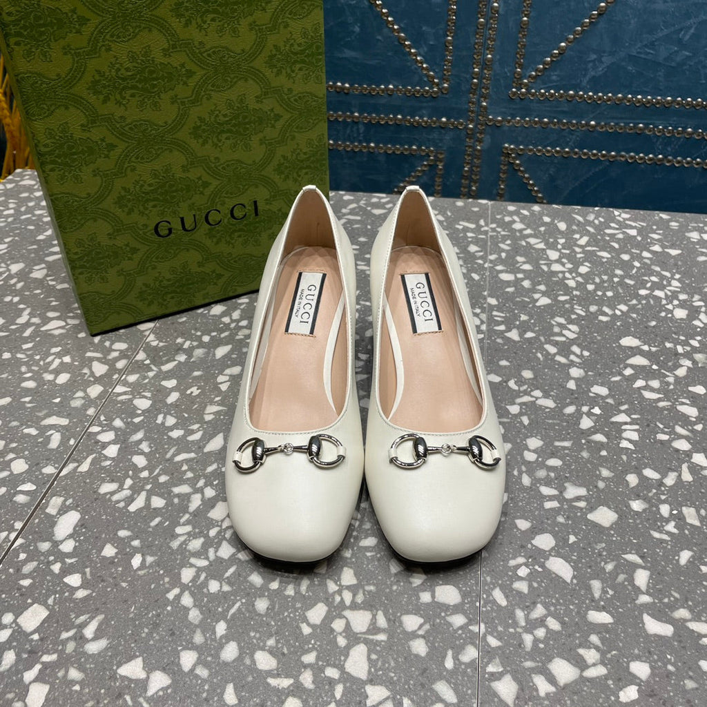 GUCCI HIGH PUMP 55MM IN WHITE SHEEPSKIN