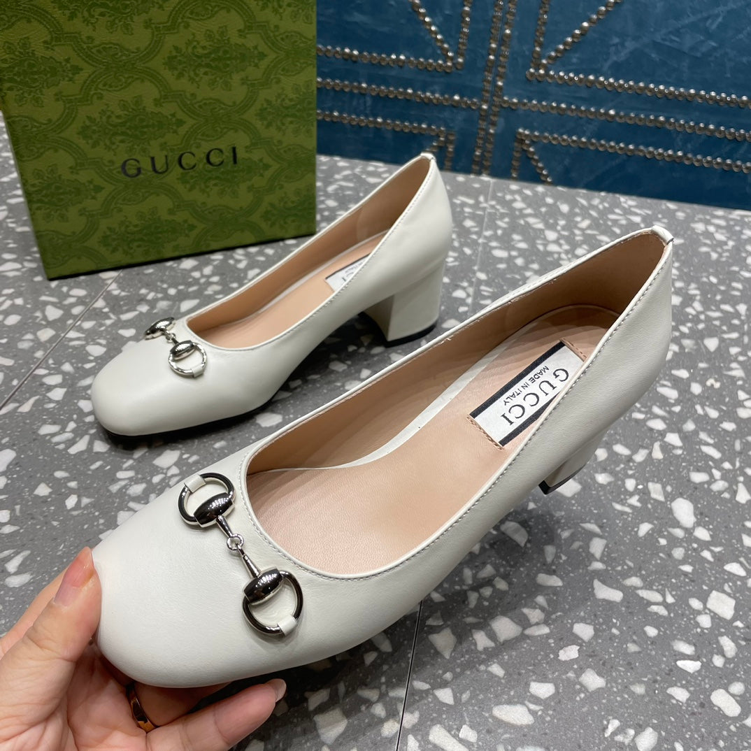 GUCCI HIGH PUMP 55MM IN WHITE SHEEPSKIN