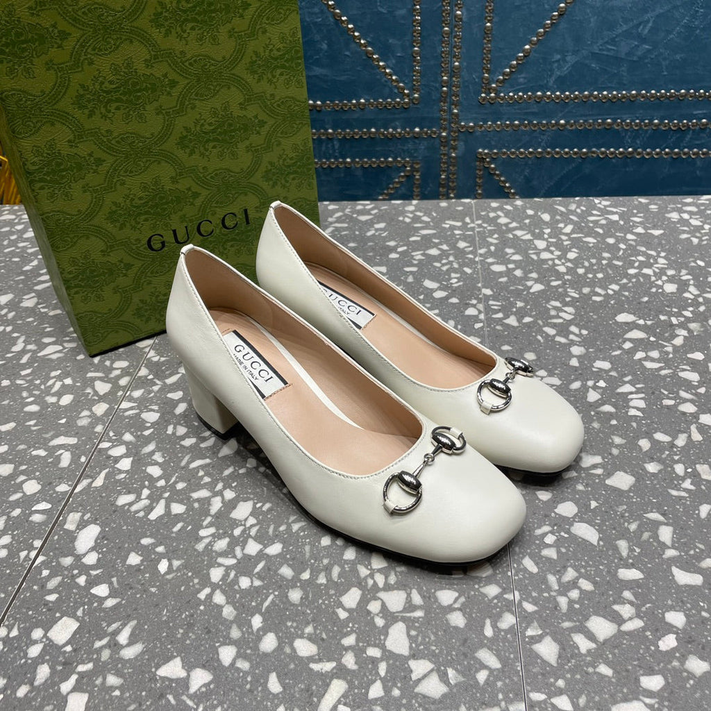 GUCCI HIGH PUMP 55MM IN WHITE SHEEPSKIN