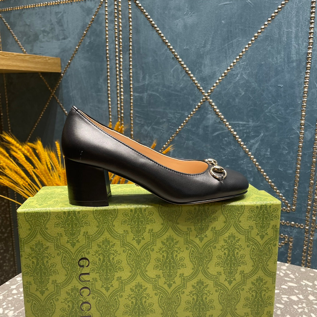 GUCCI HIGH PUMP 55MM IN BLACK SHEEPSKIN