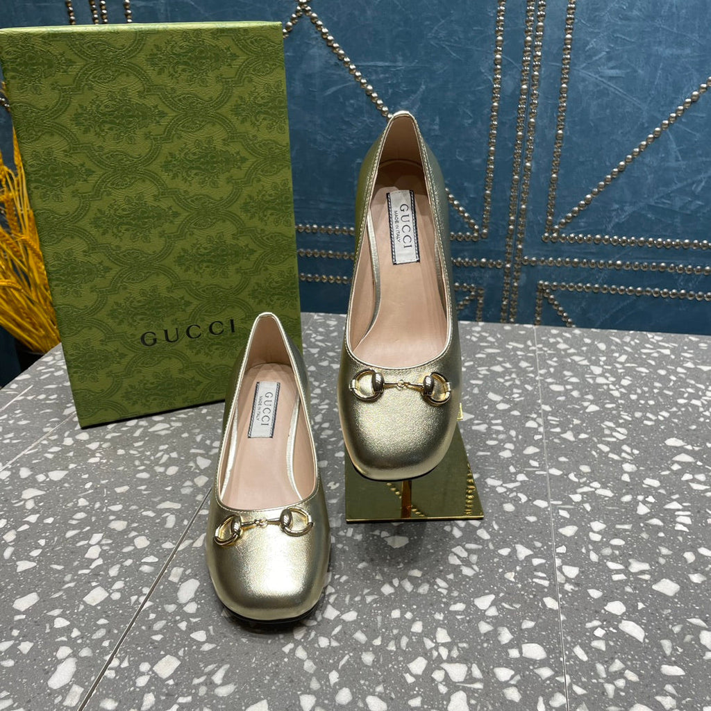 GUCCI HIGH PUMP 55MM IN GOLDEN SHEEPSKIN