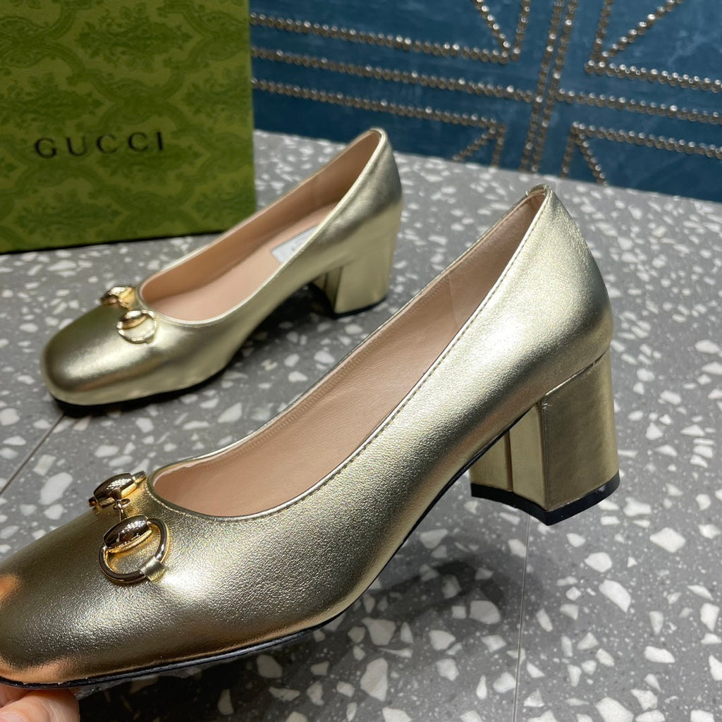 GUCCI HIGH PUMP 55MM IN GOLDEN SHEEPSKIN