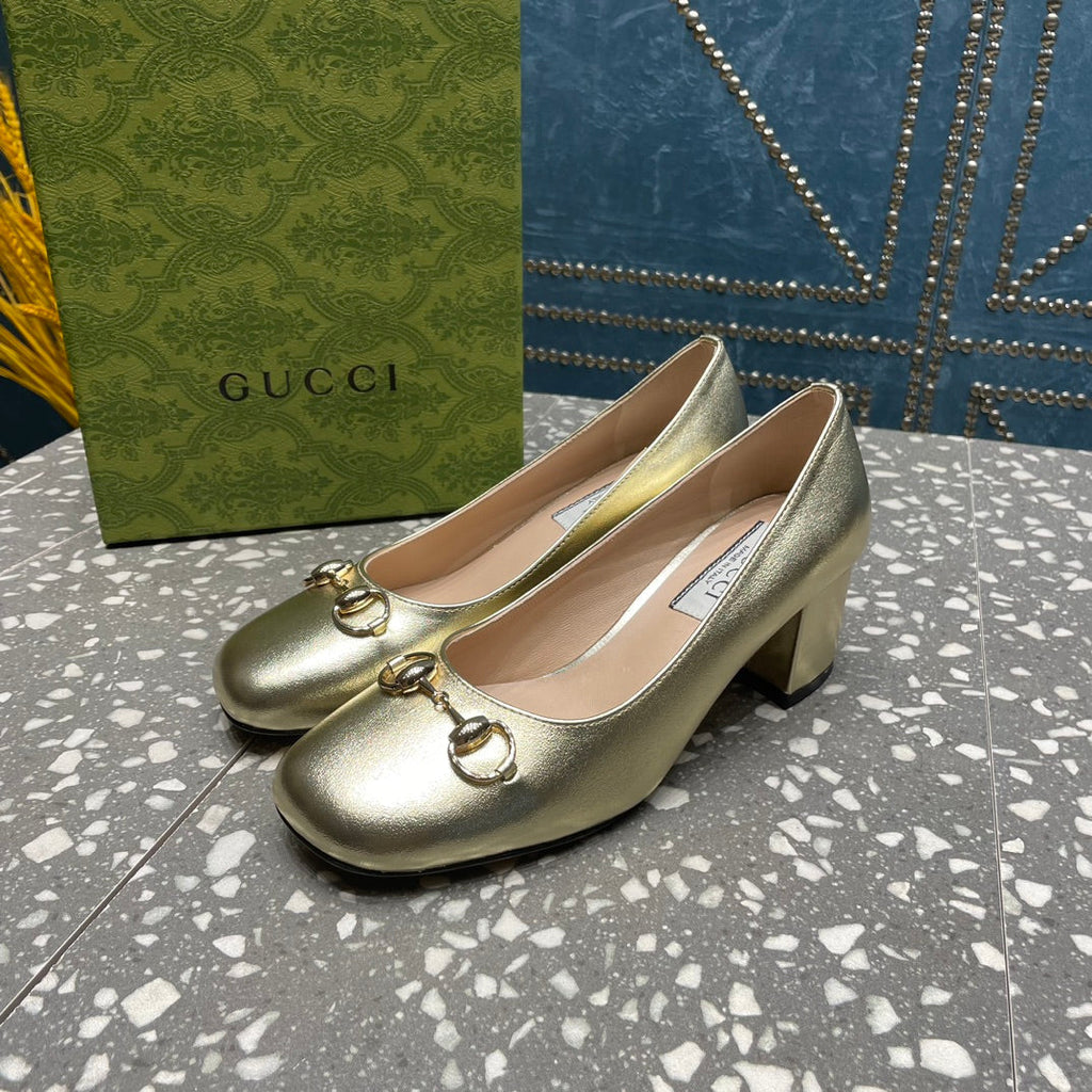 GUCCI HIGH PUMP 55MM IN GOLDEN SHEEPSKIN