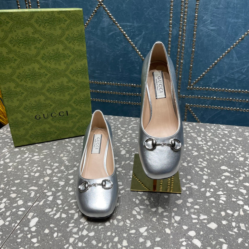 GUCCI HIGH PUMP 55MM IN SILVER SHEEPSKIN