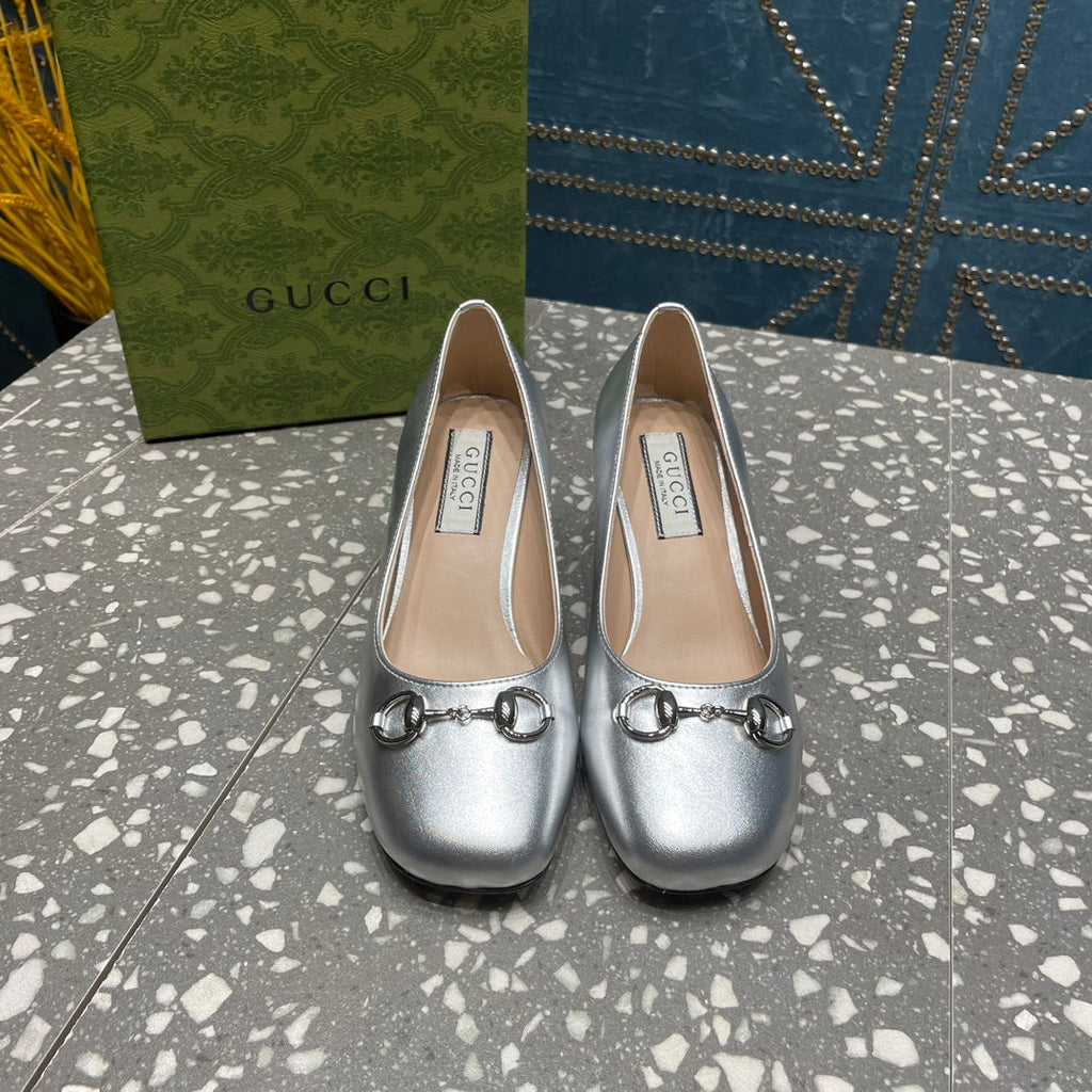 GUCCI HIGH PUMP 55MM IN SILVER SHEEPSKIN
