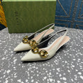 GUCCI WOMEN'S SLINGBACK 45MM IN WHITE CALFSKIN WITH GOLD HARDWARE