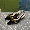 GUCCI WOMEN'S SLINGBACK 45MM IN BLACK CALFSKIN WITH GOLD HARDWARE