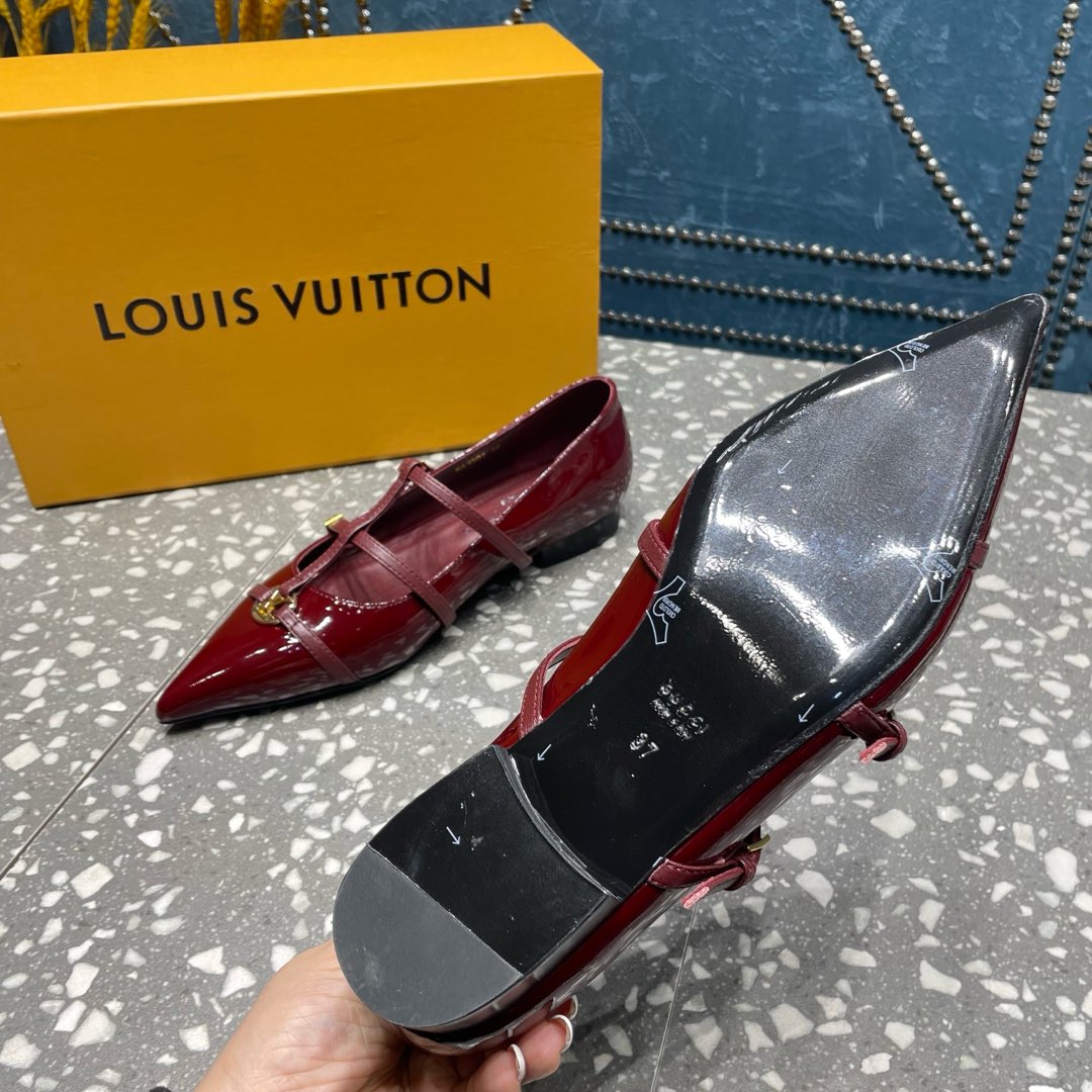 LOUIS VUITTON POINTED FLAT SHOES IN BURGUNDY RED CALFSKIN