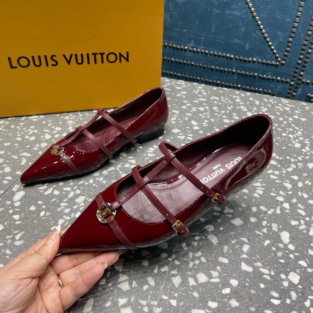 LOUIS VUITTON POINTED FLAT SHOES IN BURGUNDY RED CALFSKIN