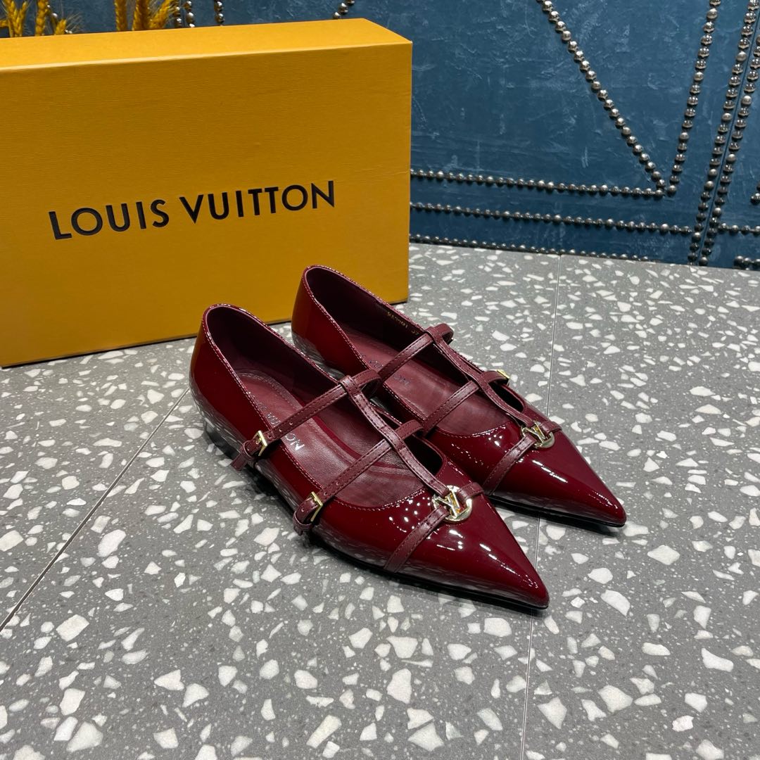 LOUIS VUITTON POINTED FLAT SHOES IN BURGUNDY RED CALFSKIN
