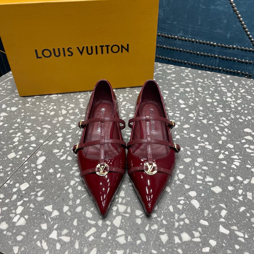 LOUIS VUITTON POINTED FLAT SHOES IN BURGUNDY RED CALFSKIN