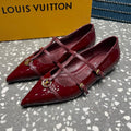 LOUIS VUITTON POINTED FLAT SHOES IN BURGUNDY RED CALFSKIN
