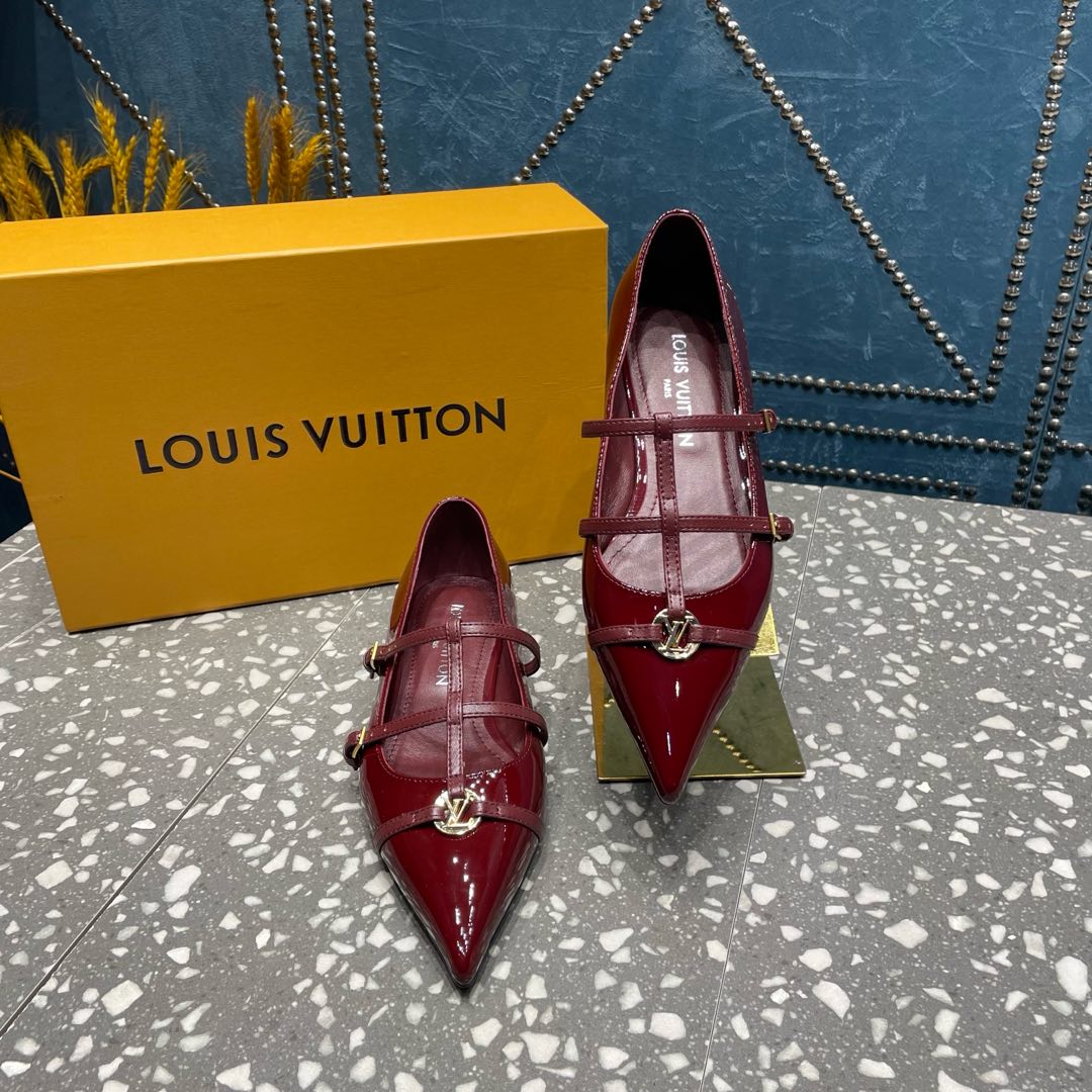 LOUIS VUITTON POINTED FLAT SHOES IN BURGUNDY RED CALFSKIN
