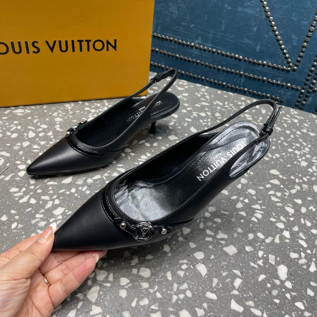 LOUIS VUITTON HIGH HEEL 55 MM SLINGBACKS IN BLACK SHEEPSKIN