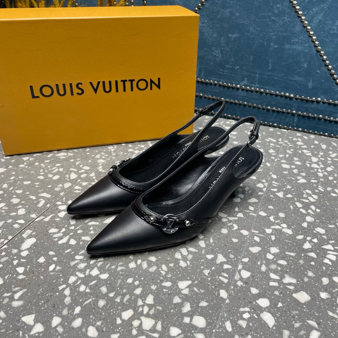 LOUIS VUITTON HIGH HEEL 55 MM SLINGBACKS IN BLACK SHEEPSKIN