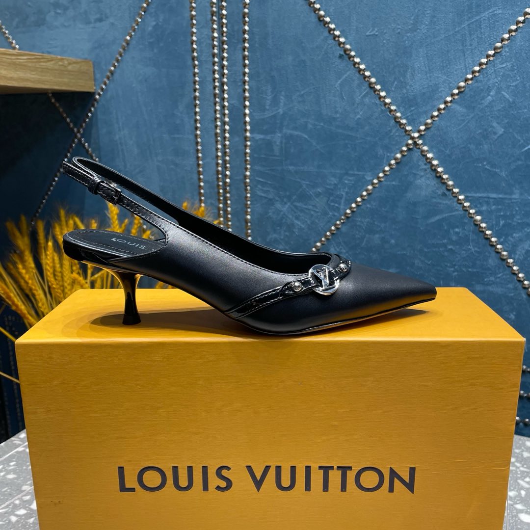 LOUIS VUITTON HIGH HEEL 55 MM SLINGBACKS IN BLACK SHEEPSKIN