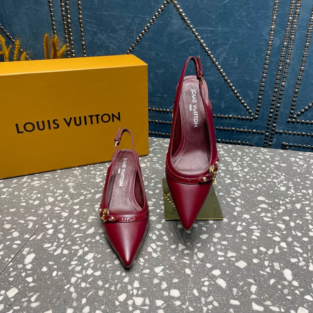 LOUIS VUITTON HIGH HEEL 55 MM SLINGBACKS IN JAM RED SHEEPSKIN